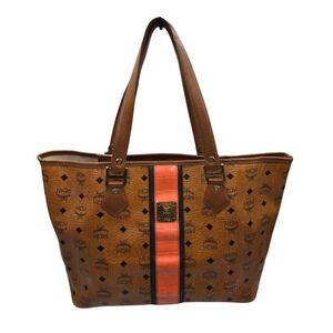 MCM Visetos Monogram Tote Bag Brown‎ Coated Canvas Shopper Handbag Purse